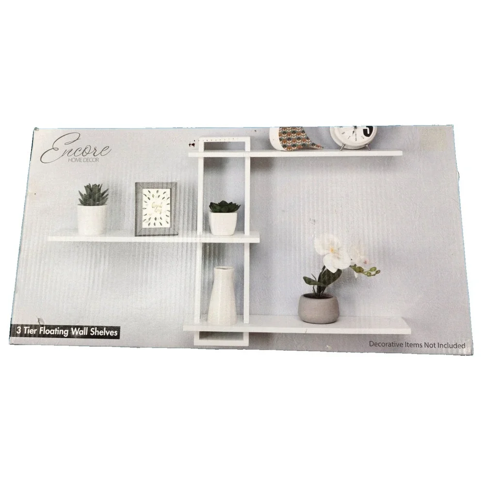 Floating‎ Wall Shelf Intersecting 3 tier White Rack Storage Home Decor Encore